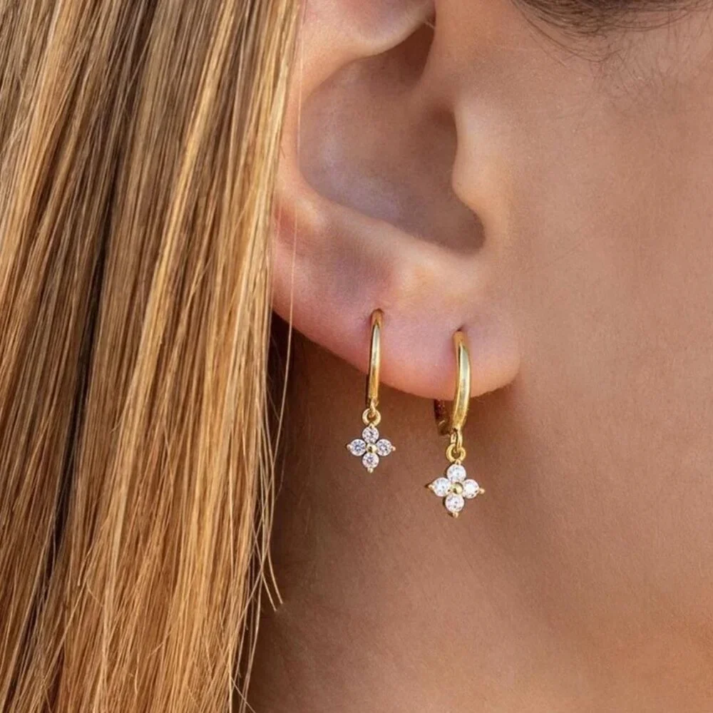 NEW 18k Gold Plated Flora 925 Sterling Silver Dainty Huggies